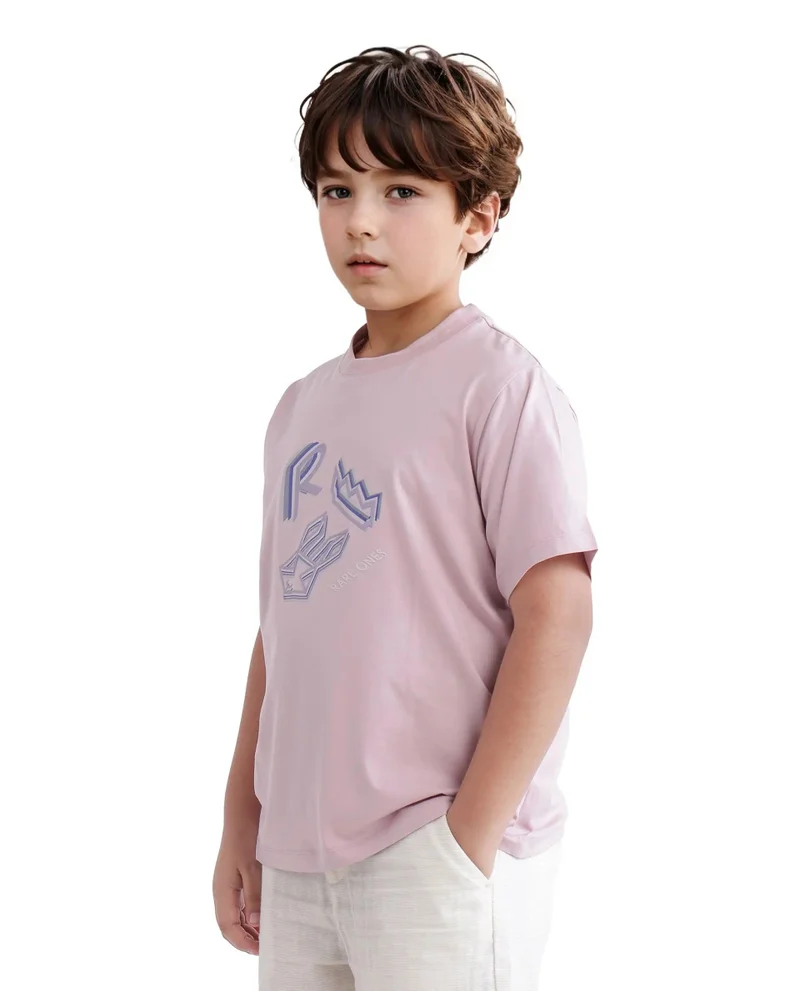 Rare Ones Rare Ones Kids Zeus Dusky Pink Cotton Blend Short Sleeve Crew Neck Print T-Shirt