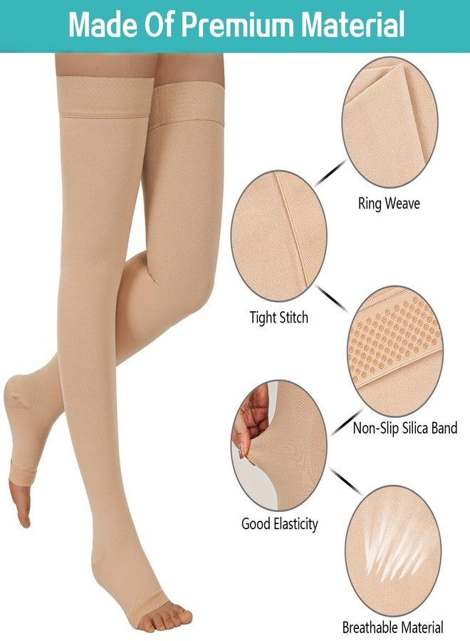 Athbavib Thigh High 20-32 mmHg Compression Stocking Toeless Compression Socks for women & men circulation with Silicone Dot Band(Beige, XL) - Image 3