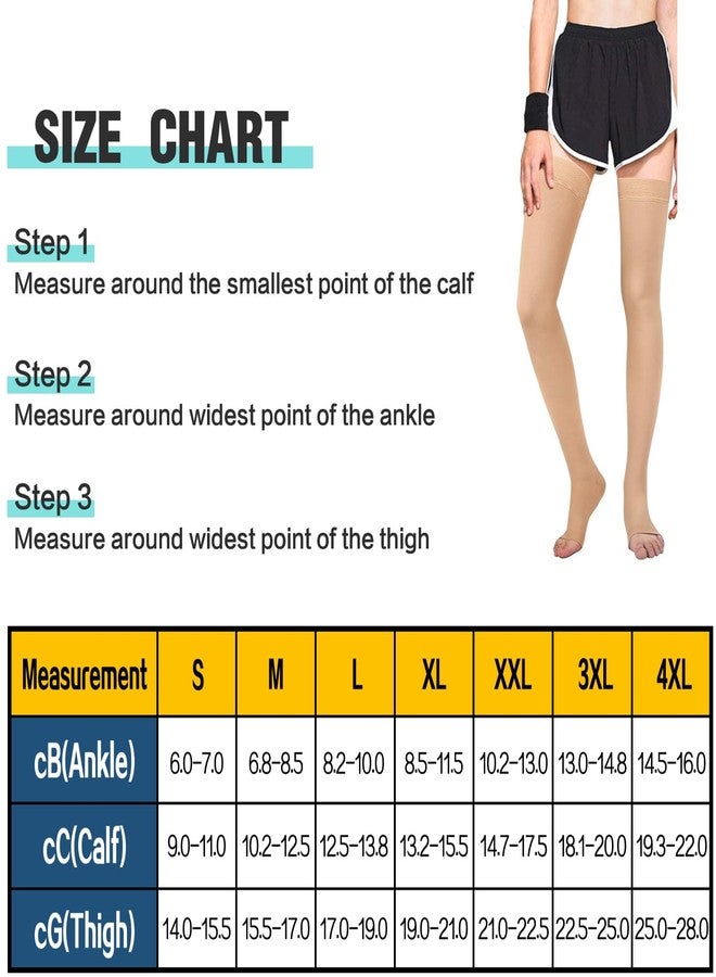 Athbavib Thigh High 20-32 mmHg Compression Stocking Toeless Compression Socks for women & men circulation with Silicone Dot Band(Beige, XL) - Image 2