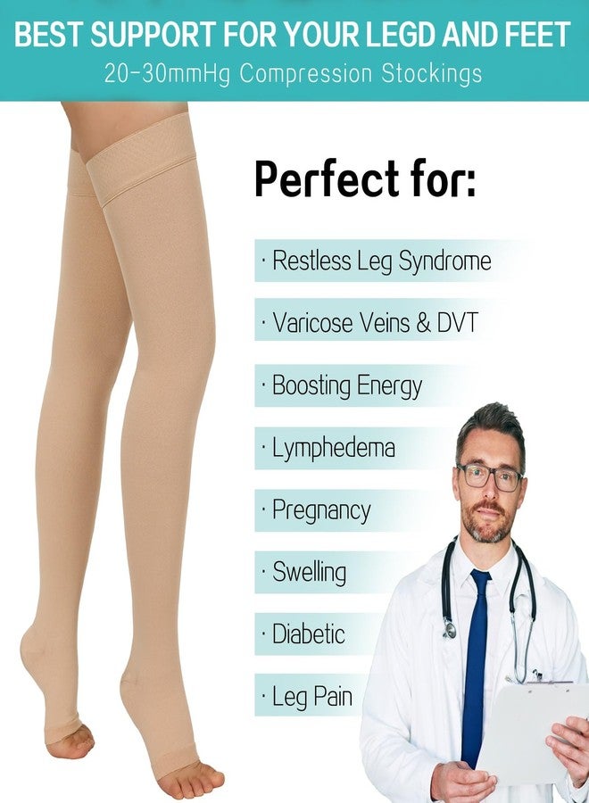 Athbavib Thigh High 20-32 mmHg Compression Stocking Toeless Compression Socks for women & men circulation with Silicone Dot Band(Beige, XL) - Image 4