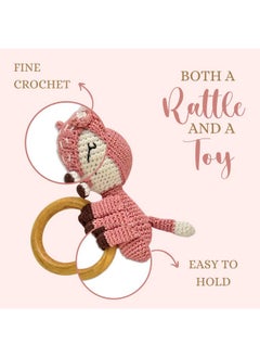 Happy Threads Happy Threads, Crochet Pink Deer Rattle for Newborn,Babies, Soft Handmade Rattle Toys for Kids, Childsafe (BIS Certified)  - Image 2