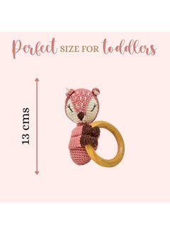 Happy Threads Happy Threads, Crochet Pink Deer Rattle for Newborn,Babies, Soft Handmade Rattle Toys for Kids, Childsafe (BIS Certified)  - Image 1