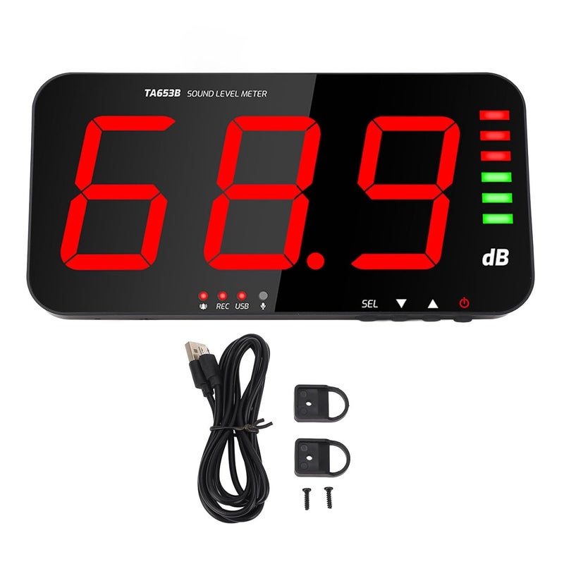 Wall Mount Noise Level Meter With Large LED Display Buzzer Alarm Data Storage - Image 1