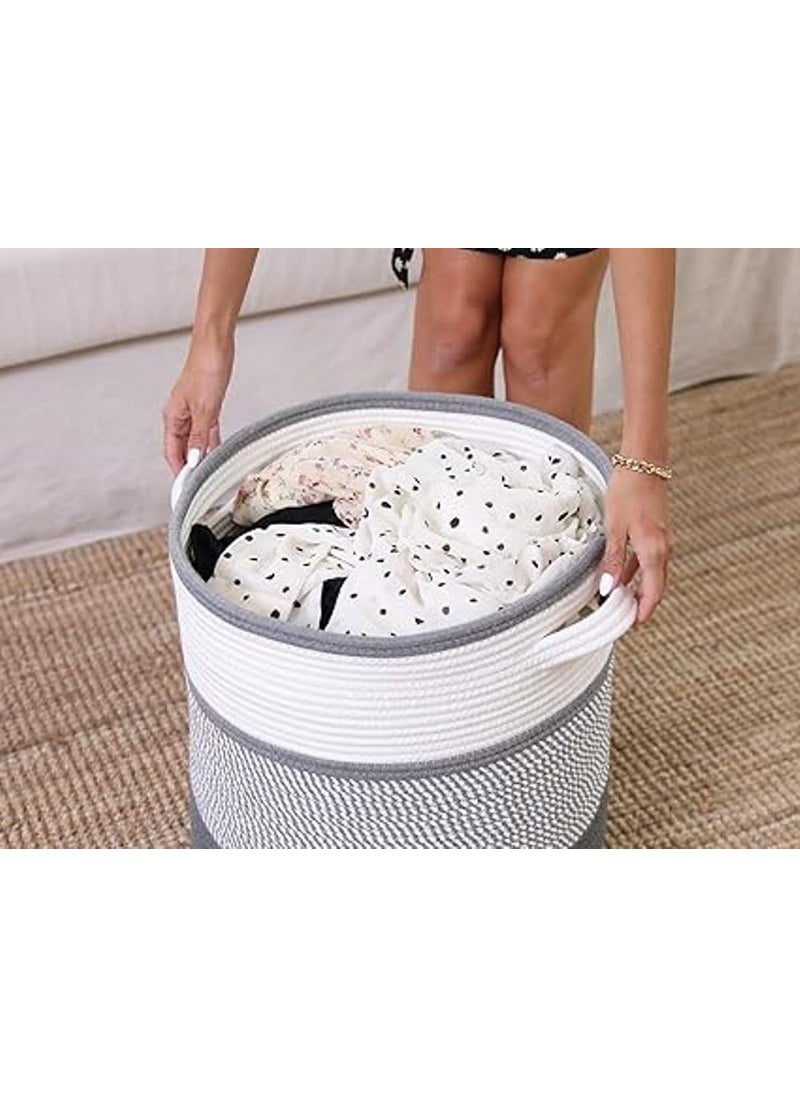 GRATIFY Mansa Traders 12 x 12 x 14 Large Storage Basket with Lid Cotton Rope Storage Baskets Laundry Basket Blankets Pillows Storage in Living Room Baby Nursery Basket With top Cover Mix Black  - Image 2