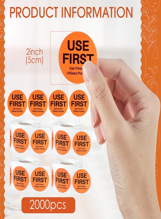 Epakh 2000 Pcs 2 Inch Use First Stickers Food Service Inventory Control Labels for Restaurant Permanent Adhesive Food Labels Circle Dot Paper (Orange) - Image 2