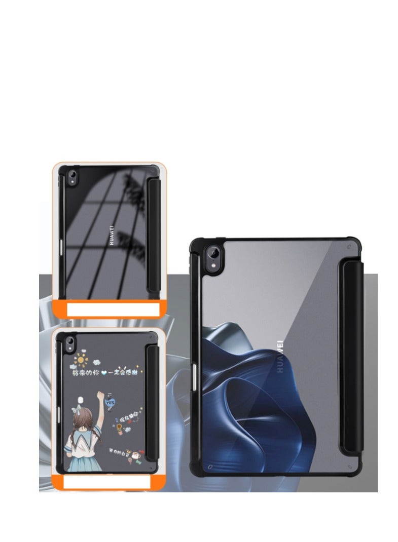 EVO Case for Huawei MatePad 11.5 inch 2024, Trifold Slim Smart Cover with Pencil Holder, Clear Back Cover for Huawei MatePad 11.5 - Black  - Image 3