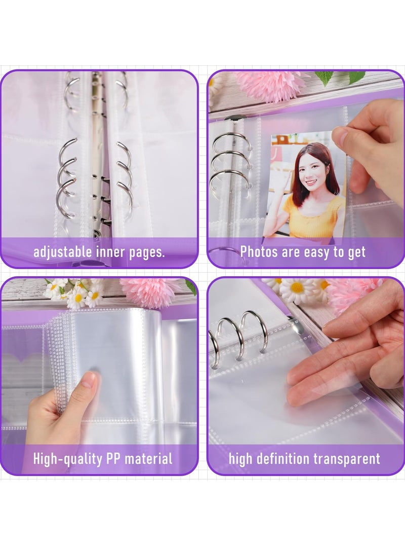 Mmmon Kpop Photocard Binder Kpop Photocard Holder Book Sleeves,A5 Binder Photocard Album 6 Ring Photocard Binder Card Protectors Pages Protectors 200 Cards(Purple) - Image 4