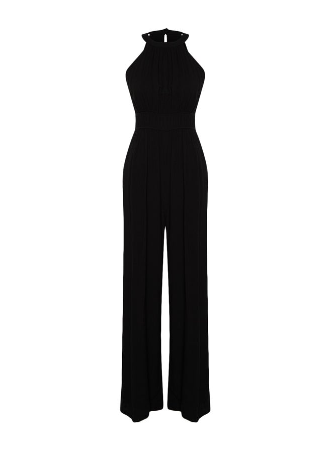 trendyol بذلة منسوجة برقبة هالتر سوداء TWOSS23TU00121 - Image 3