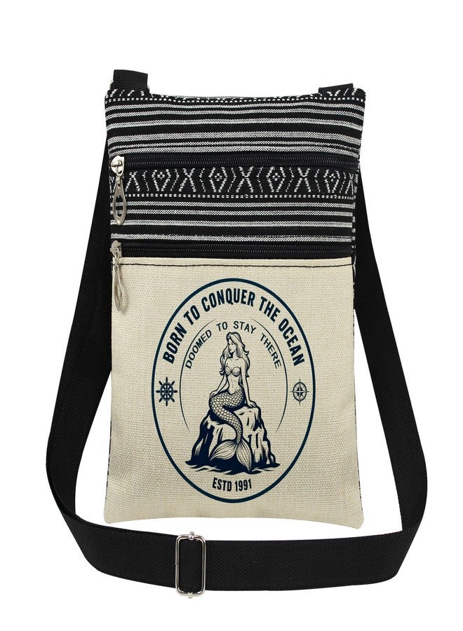 XiaoGalaee Vintage ESTD 1991 Mermaid Crossbody Bag Born to Conquer The Ocean Nautical Motto with Ship Wheel Adjustable Strap Messenger Bag Purse Sailors Gift Ocean Explorers Christmas Birthday Present - Image 1