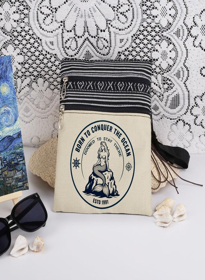 XiaoGalaee Vintage ESTD 1991 Mermaid Crossbody Bag Born to Conquer The Ocean Nautical Motto with Ship Wheel Adjustable Strap Messenger Bag Purse Sailors Gift Ocean Explorers Christmas Birthday Present - Image 3