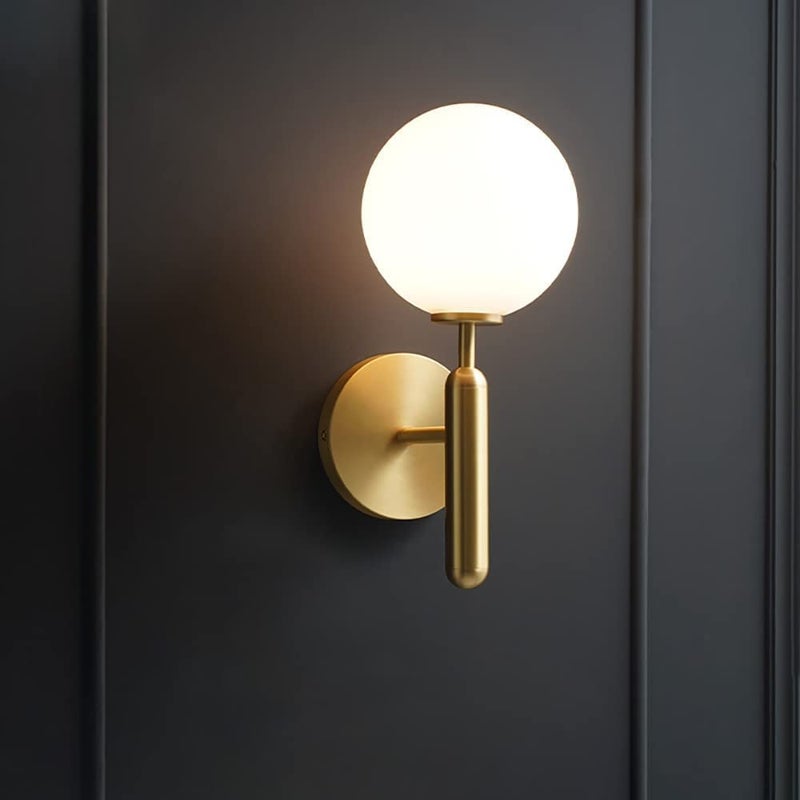 SVDK Corded Electric Golden Wall Light Sconce Mid Century Industrial Matte Globe Glass Wall Light Bulb Not Included - Image 1