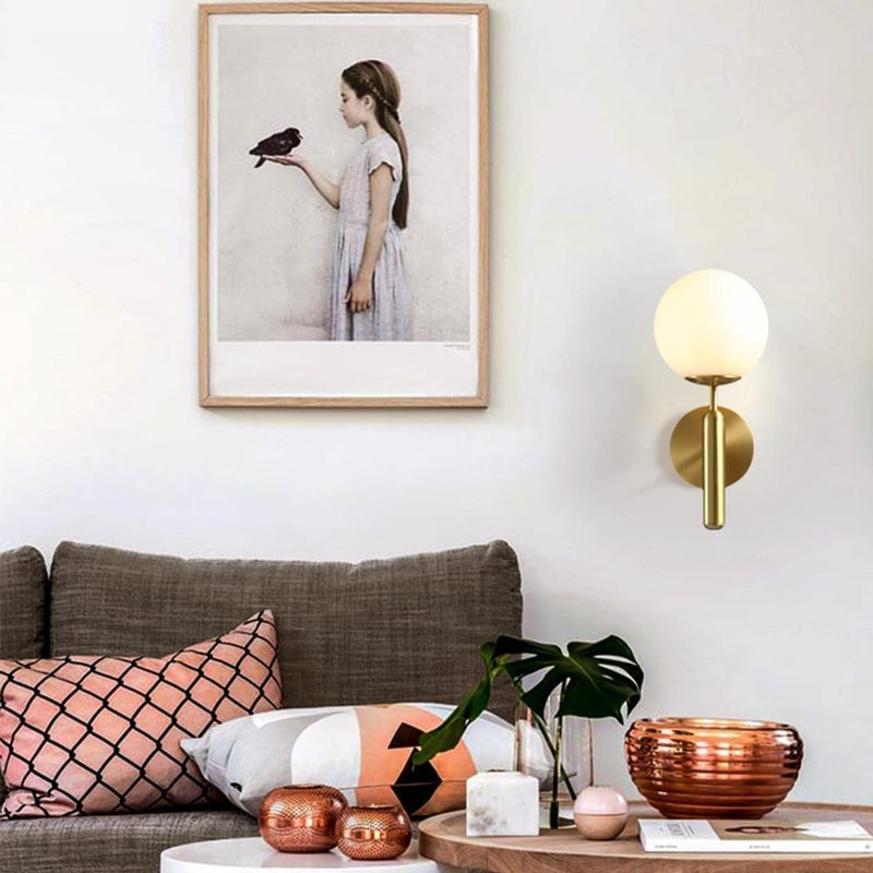SVDK Corded Electric Golden Wall Light Sconce Mid Century Industrial Matte Globe Glass Wall Light Bulb Not Included - Image 5