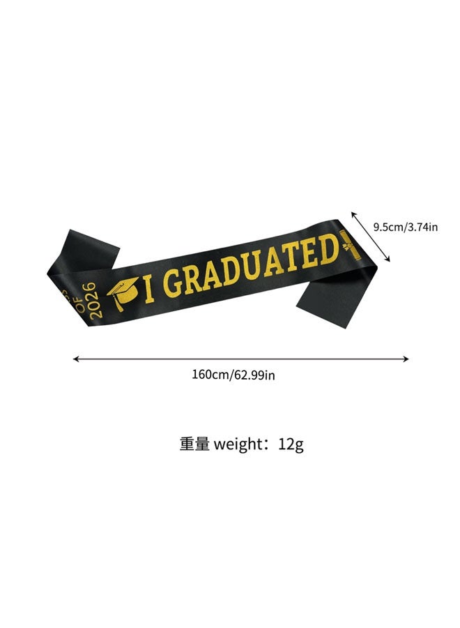 Ailily Graduation Cap,Sash Set and badge three-piece set, Black Graduation Hat with Tassel and 2026 Year Gold Date Charms & “I GRADUATED” Sash, Adjustable Fit for Adults, for Graduation Ceremonies, Parties & Photo Props (I GRADUATED) - Image 4