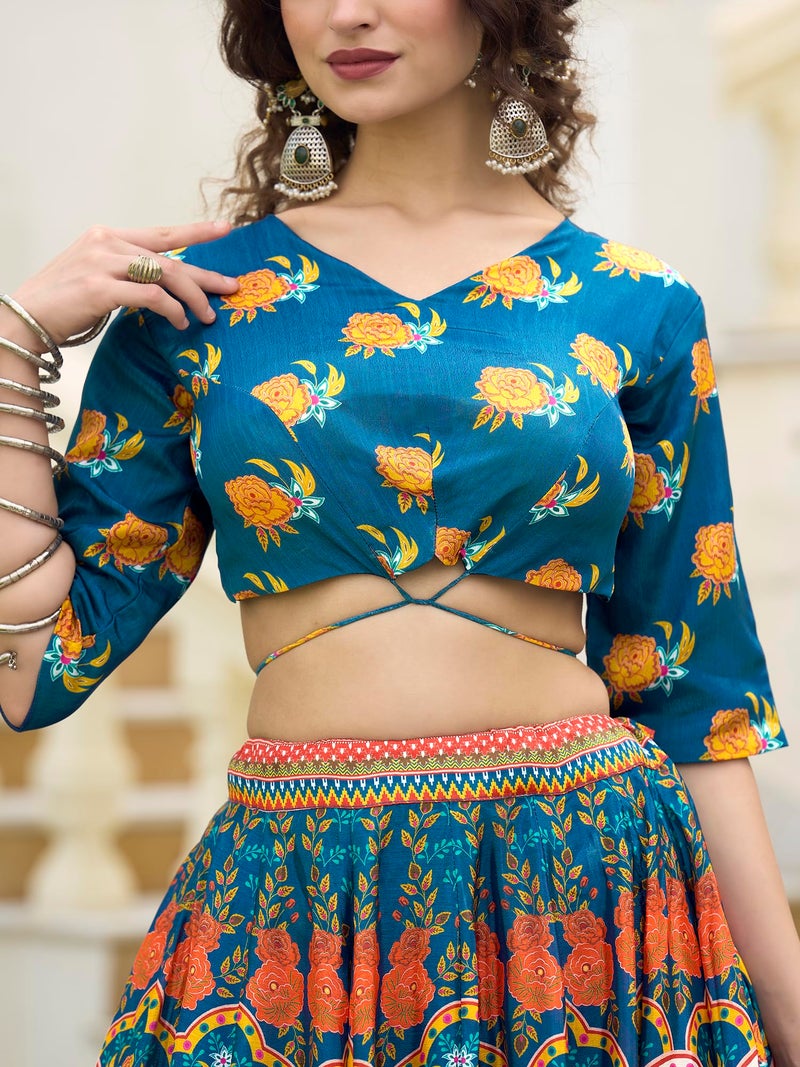 PURVAJA Women's Chinon/Art Silk Semi-Stitched Lehenga choli (Sachi-Blue_Free Size) - Image 3