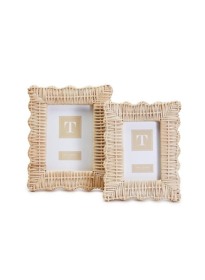 توز كومباني مجموعة إطارات الصور من قطعتين من Two's Company مقاس 4 × 6 و5 × 7 بوصة من الخيزران، إطارات ديكور بوهو ريفية مصنوعة يدويًا من الخشب الطبيعي - Image 1