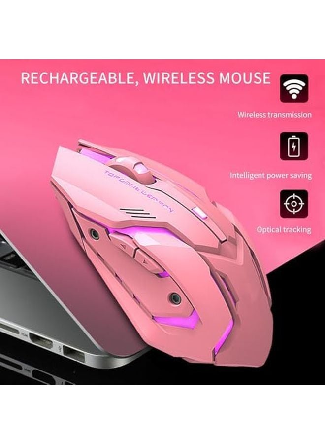 ماوس ألعاج لاسلكي قابل للشحن باللون الوردي، بإضاءة LED، تصميم مريح، أزرار صامتة للكمبيوتر الشخصي والكمبيوتر المحمول - Image 5