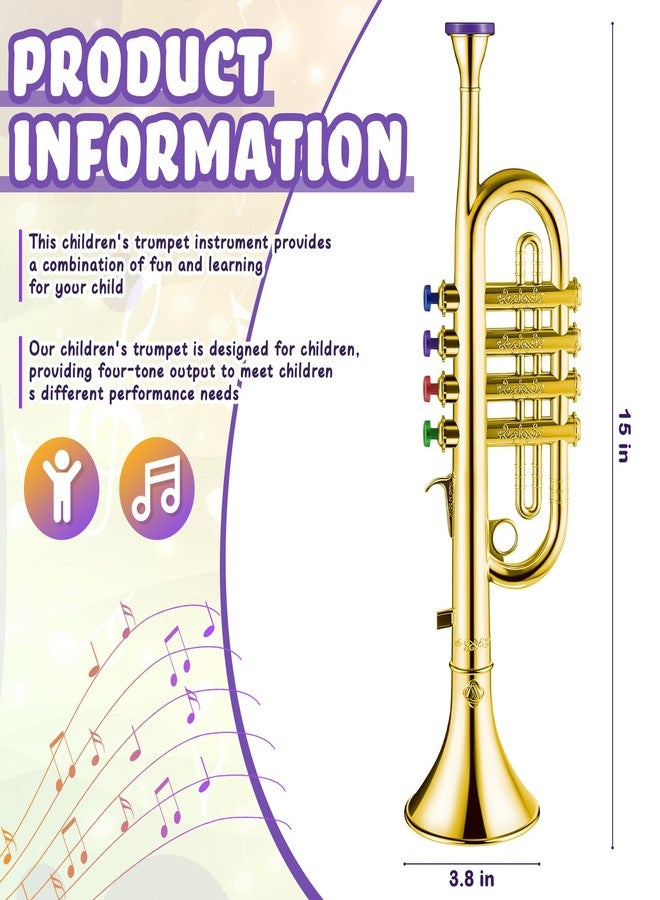 Lewtemi Gold Trumpet Musical Instruments Toy for Kid Toddler Fake Plastic Preschool Music Toy Gift Portable Wind Instrument Early Educational Teaching Songs Gifts for Toddlers Children - Image 2