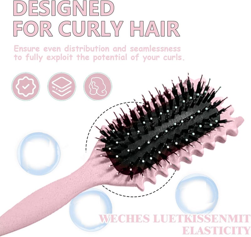 Combelle 5-in-1 Curl Hair Brush, Vegan Boar Bristles, Bio-Baked PLA Handle, Detangling and Frizz Control for Curly Hair (Pink) - Image 3
