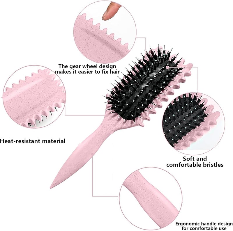 Combelle 5-in-1 Curl Hair Brush, Vegan Boar Bristles, Bio-Baked PLA Handle, Detangling and Frizz Control for Curly Hair (Pink) - Image 4
