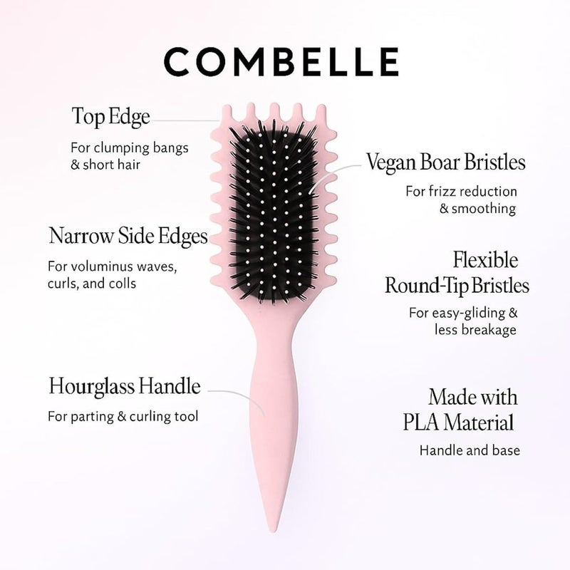 Combelle 5-in-1 Curl Hair Brush, Vegan Boar Bristles, Bio-Baked PLA Handle, Detangling and Frizz Control for Curly Hair (Pink) - Image 2