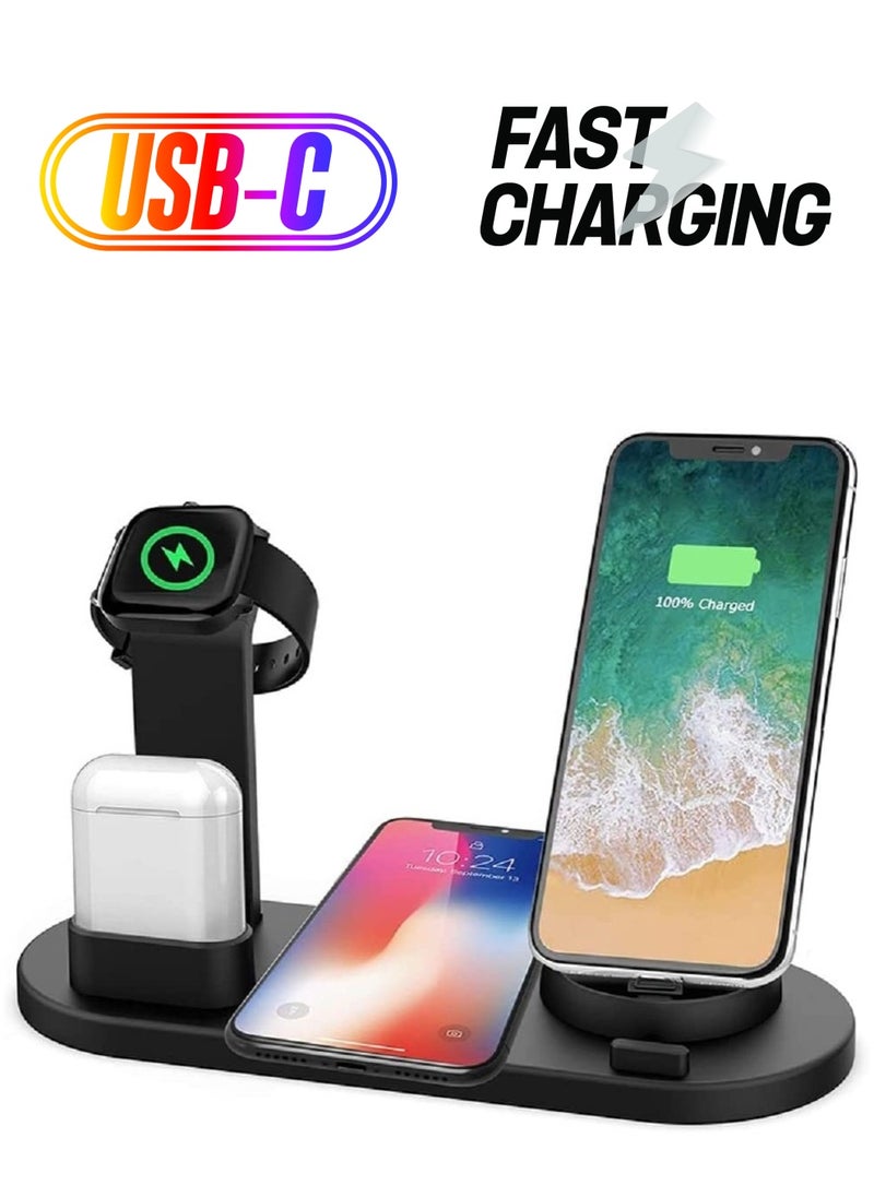 Generic - Wireless Charger,6 in 1 Wireless Fast Charging, Stand for Apple Watch Series 6/SE/5/4/3/2/1, Qi Wireless Charging Dock for iPhone 12/11/Pro/Max/XS/Max/XR/XS/X - Image 1