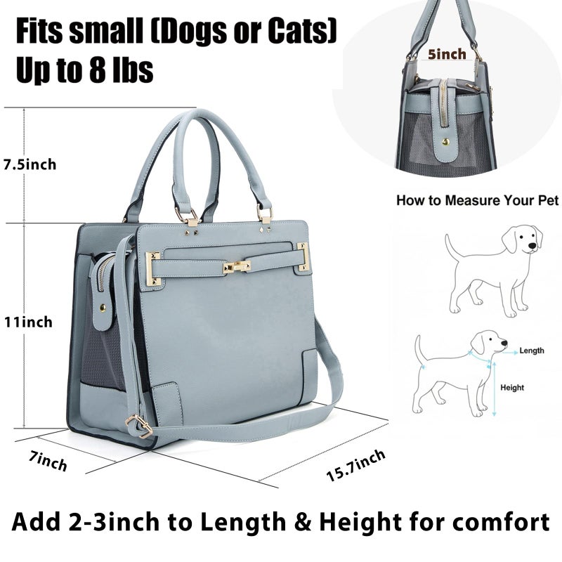 Minsong Fashion Pet Carrier Dog Cat Carrier Purse Soft-Sided Leather Handbag Pet Tote Bag for Small Dogs Puppy and Cats TSA Airline Approved (Grey) - Image 3