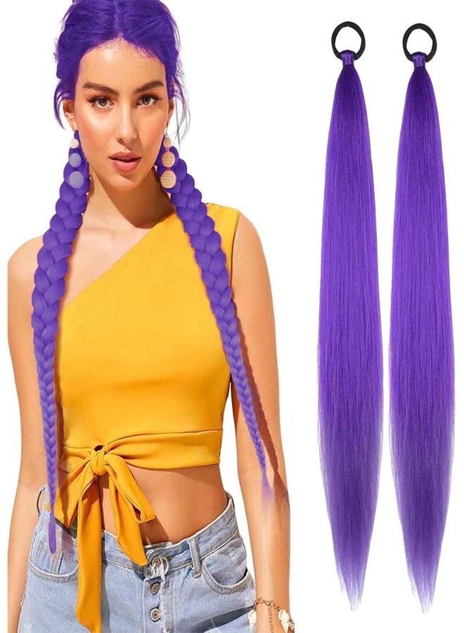 Vihaanta 2pcs Purple Hair Extensions, Vibrant Color for Cosplay, Halloween Party Accessory, Anime Costume Hairpiece, Ponytail Hair Extensions for Themed Events - Image 1
