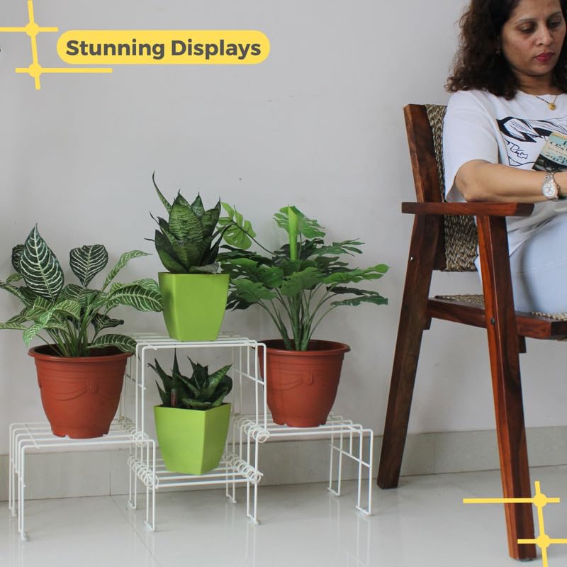 Meshable Moso Plus Flower Pot Stand | Elegant and Functional Floor-Mounted Plant Stand | Rust Free Pot Stand for Indoor & Outdoor DIY Stand for 4 Plants | White - Image 2