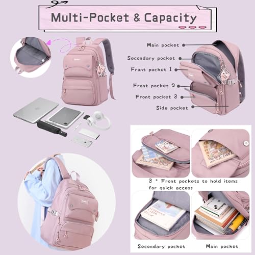 Bansusu 3Pcs Black Backpack for Teen Girls with Lunchbox, School Bag Girls Backpack Bookbag for Kids, Black - Image 4