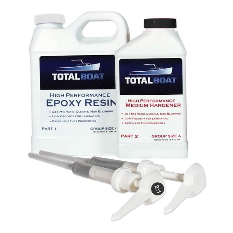 TotalBoat-510822 High Performance Epoxy Kit, Crystal Clear Marine Grade Resin and Hardener for Woodworking, Fiberglass and Wood Boat Building and Repair (Quart, Medium) - Image 1