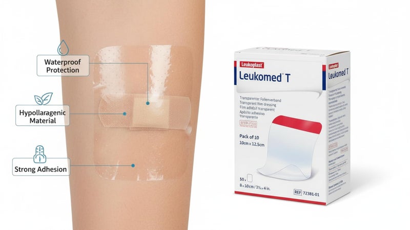 Exhale Leukomed T Transparent Waterproof Film Dressing, Hypoallergenic & Sterile l Dressing for Wound Protection, Post-Surgical Care & Catheter Fixation, 10cm x 12.5cm, Long-Lasting Adhesion, Pack of 10 - Image 5