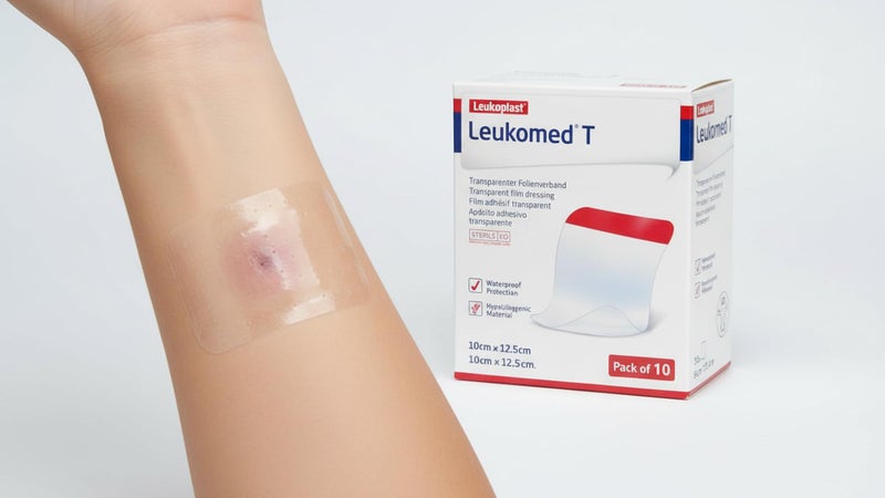 Exhale Leukomed T Transparent Waterproof Film Dressing, Hypoallergenic & Sterile l Dressing for Wound Protection, Post-Surgical Care & Catheter Fixation, 10cm x 12.5cm, Long-Lasting Adhesion, Pack of 10 - Image 1