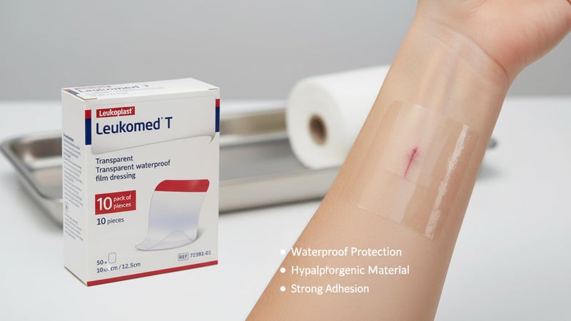 Exhale Leukomed T Transparent Waterproof Film Dressing, Hypoallergenic & Sterile l Dressing for Wound Protection, Post-Surgical Care & Catheter Fixation, 10cm x 12.5cm, Long-Lasting Adhesion, Pack of 10 - Image 4