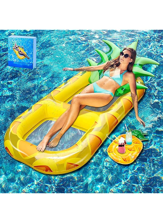KASTWAVE Pool Inflatable Floats Adult Giant Pineapple Inflatable Pool Floats With Cup Holder 170 Cm Beach Floaties Lounge Luxury Recliner For Summer Outdoor Swimming Pool Party (Yellow) - Image 1