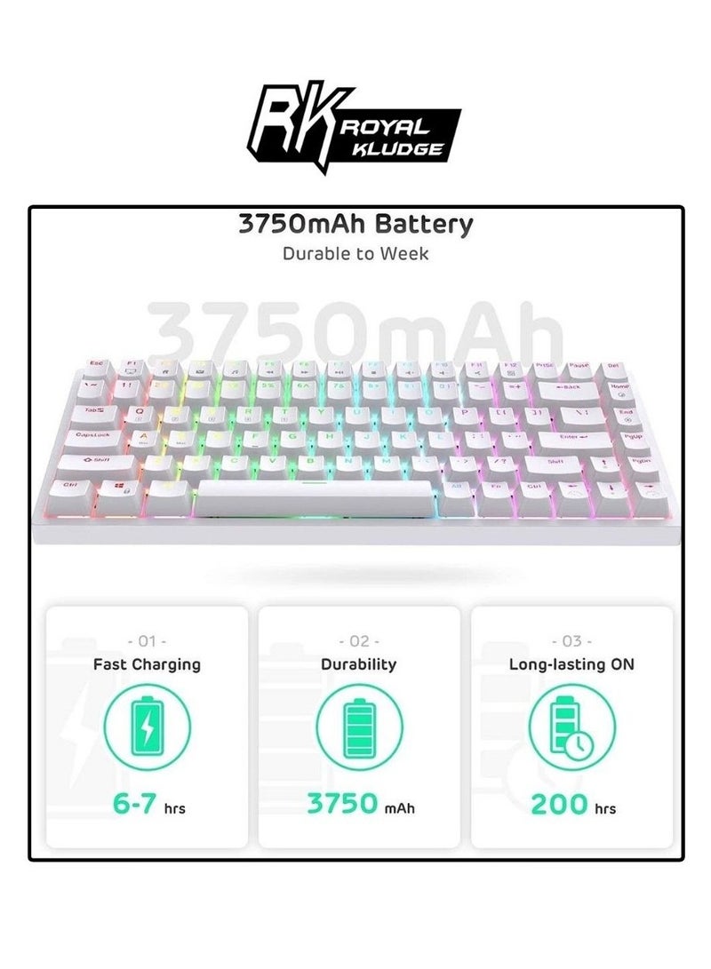 رويال كلودج لوحة مفاتيح ميكانيكية قابلة للتبديل الساخن Royal Kludge RK84 ثلاثية الوضع RGB 84 مفتاح أبيض (مفتاح أزرق) - Image 4