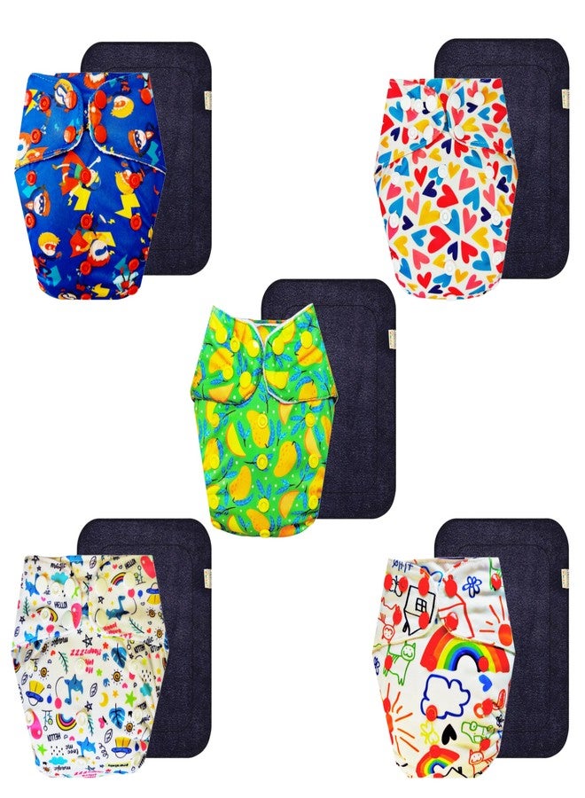 Dumbledo Premium Cloth Diaper with Black Insert (Pack of 5) | Dry Feel and Comfortable | Reusable & Washable | Quick Dry | Everyday Diapering Essential | 3 Months - 3 Years | Unisex Baby - Image 1