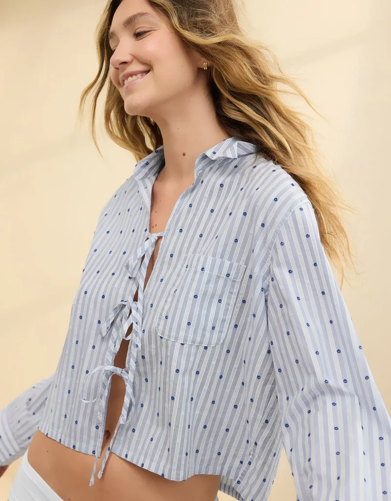 Aerie  Aerie Off-Duty Poplin Tie Front Pajama Shirt for Women | Best Price UAE