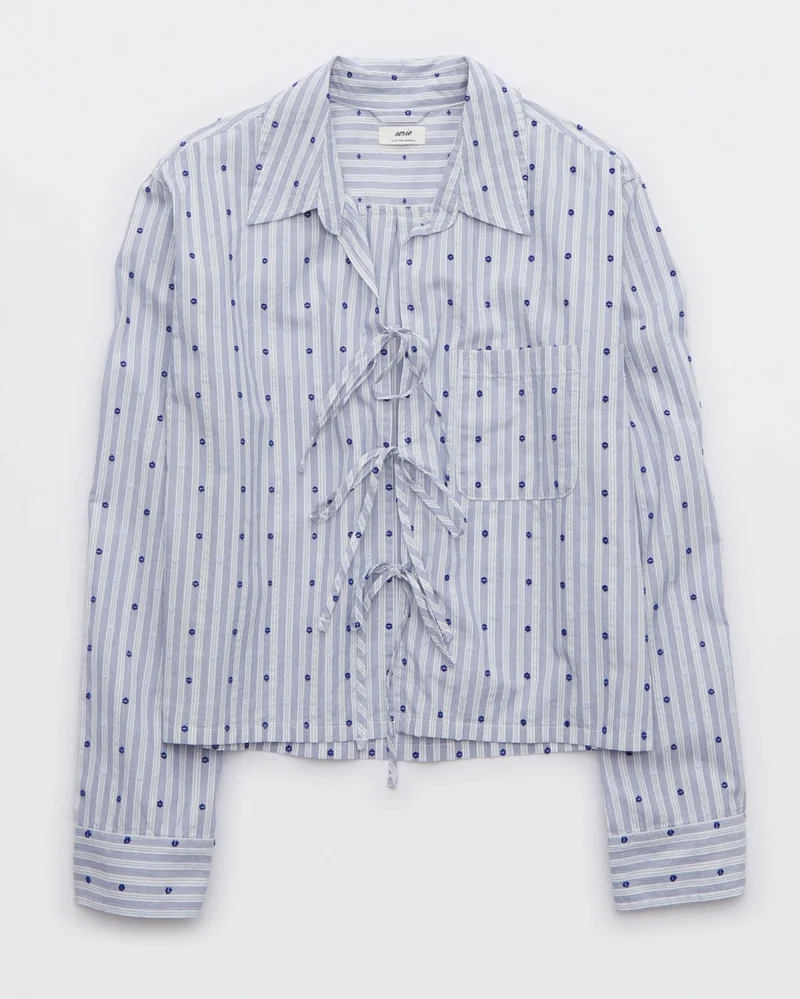 Aerie  Aerie Off-Duty Poplin Tie Front Pajama Shirt for Women | Best Price UAE
