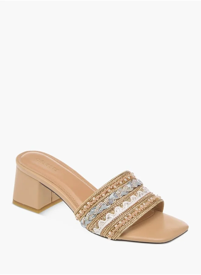 سيليست Womens Embellished Slip-On Sandals With Block Heels Ramadan Collection