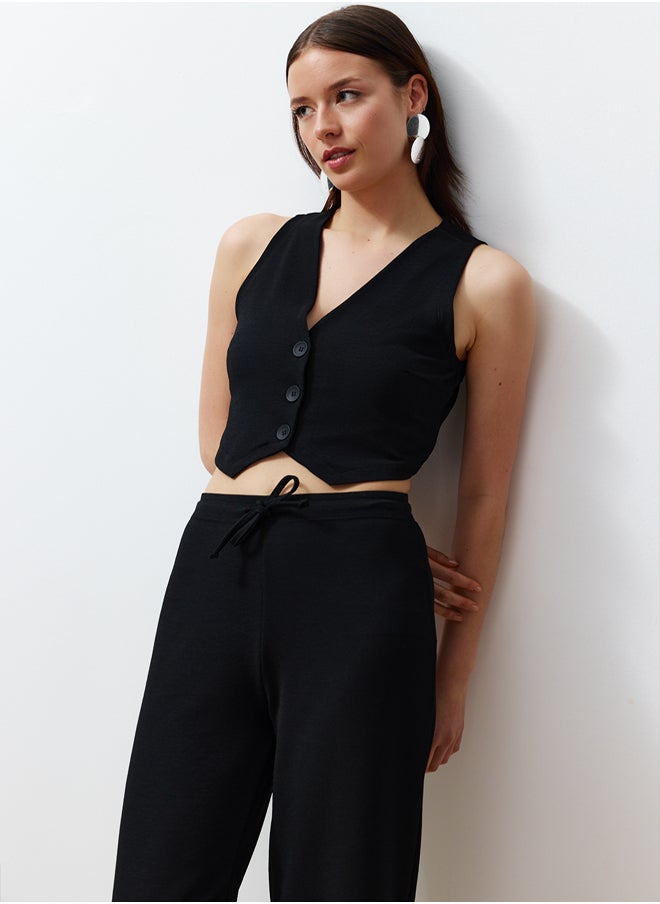 trendyol - Black Buttoned V Neck Wide Leg Knitted Vest/Pants Top-Bottom Set TWOSS24AU00017 - Image 1