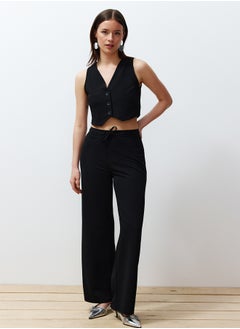 Black Buttoned V Neck Wide Leg Knitted Vest/Pants Top-Bottom Set TWOSS24AU00017