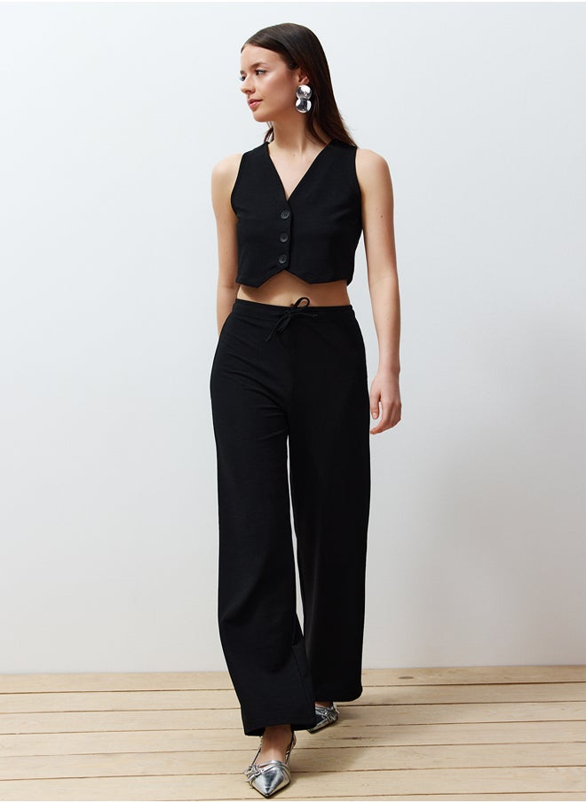 trendyol - Black Buttoned V Neck Wide Leg Knitted Vest/Pants Top-Bottom Set TWOSS24AU00017 - Image 1