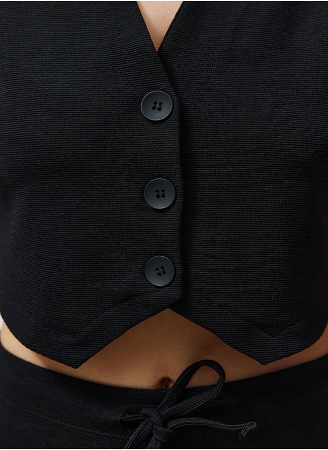 trendyol - Black Buttoned V Neck Wide Leg Knitted Vest/Pants Top-Bottom Set TWOSS24AU00017 - Image 1
