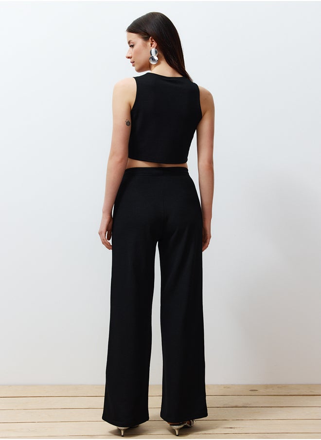 trendyol - Black Buttoned V Neck Wide Leg Knitted Vest/Pants Top-Bottom Set TWOSS24AU00017 - Image 1