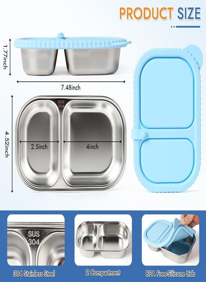 YQL 3 Pack Stainless Steel Food Containers with Colorful Silicone Lids - 2-Compartment Leakproof Lunch Snack Boxes for Meal Prep, Office, Travel, Camping - Reusable Bento Storage Set - Image 2