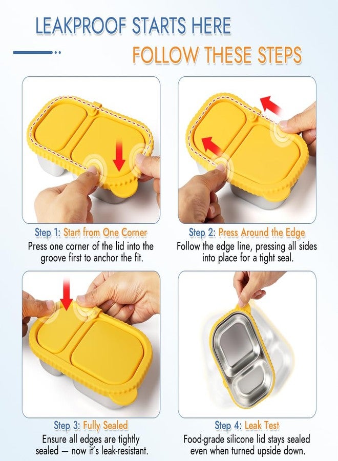 YQL 3 Pack Stainless Steel Food Containers with Colorful Silicone Lids - 2-Compartment Leakproof Lunch Snack Boxes for Meal Prep, Office, Travel, Camping - Reusable Bento Storage Set - Image 3