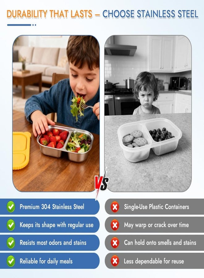 YQL 3 Pack Stainless Steel Food Containers with Colorful Silicone Lids - 2-Compartment Leakproof Lunch Snack Boxes for Meal Prep, Office, Travel, Camping - Reusable Bento Storage Set - Image 4