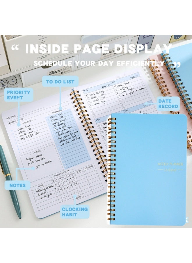 Weekly Planner Undated, A5 To Do List Notebook Weekly Goals Schedule Planner Daily Planner Notebook Weekly Goals Planner for Work & Personal Life(Blue)