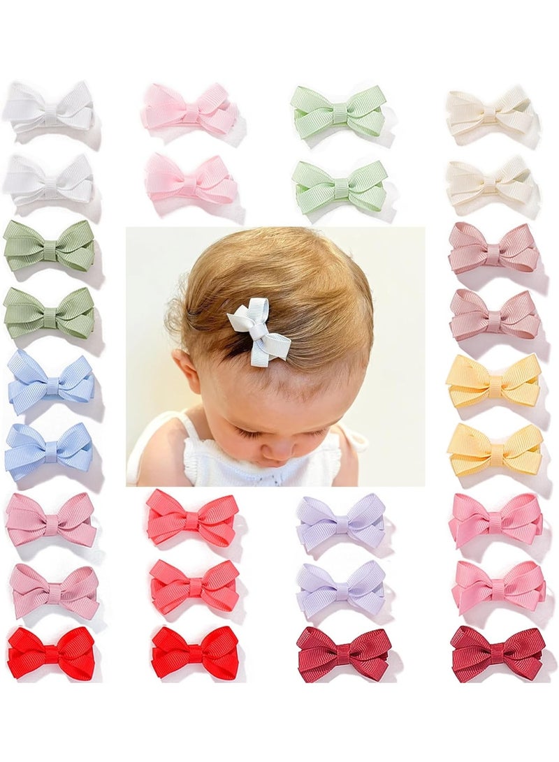 ATRJSZ 28 Pack 2 Inch Mini Bow Snap Clips, Baby Girls Grosgrain Ribbon Bows and Tiny Hair Clips for Fine Hair, Handmade Boutique Barrettes for Infants and Toddlers, 14 Assorted Colors, Multicolor - Image 1