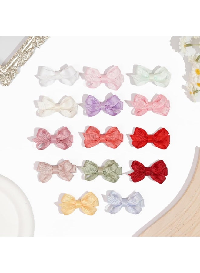 ATRJSZ 28 Pack 2 Inch Mini Bow Snap Clips, Baby Girls Grosgrain Ribbon Bows and Tiny Hair Clips for Fine Hair, Handmade Boutique Barrettes for Infants and Toddlers, 14 Assorted Colors, Multicolor - Image 3